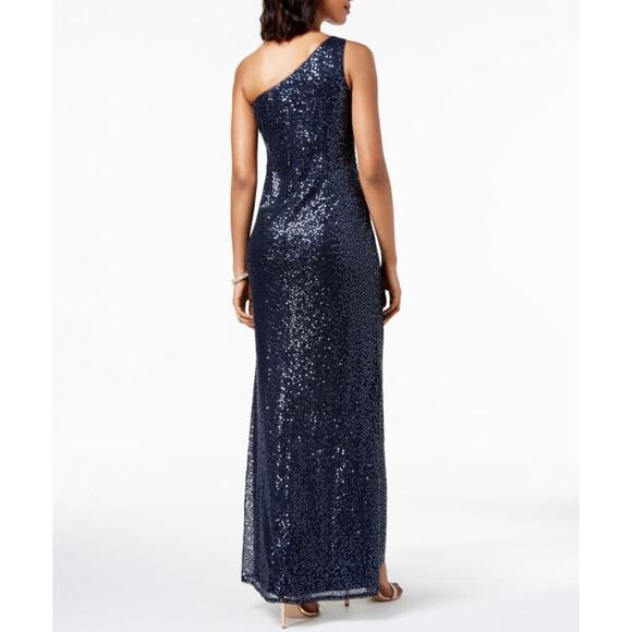 NWT Adrianna Papell Navy Sequin One Shoulder Formal Gown (Size US 8) - Picture 12 of 12